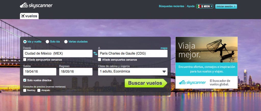 interfaz del buscador de vuelos Skyscanner Foto de @skyscanner